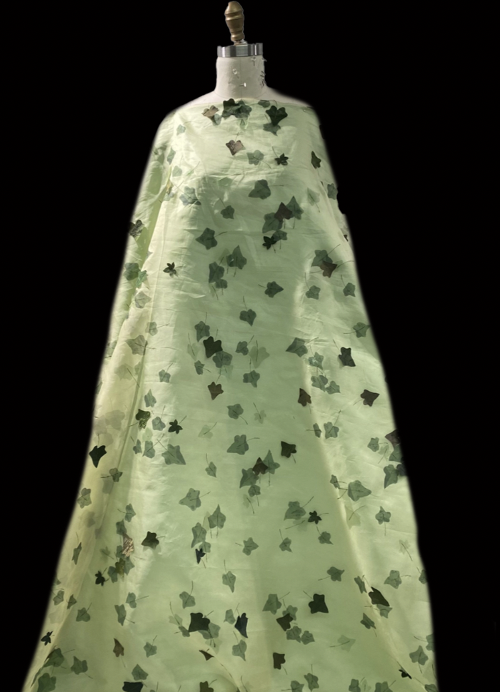 Green Leaves- 3D leaves silk ground — Mendel Goldberg Fabrics NYC